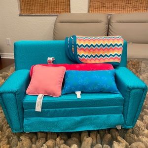 American girl pull-up couch in Aqua